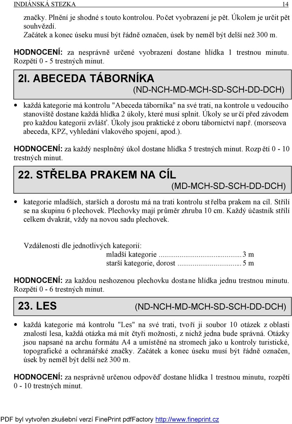 ABECEDA TÁBORNÍKA (ND-NCH-MD-MCH-SD-SCH-DD-DCH) každá kategorie má kontrolu "Abeceda táborníka" na své trati, na kontrole u vedoucího stanoviště dostane každá hlídka 2 úkoly, které musí splnit.