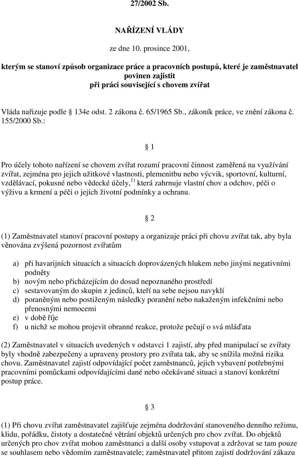 65/1965 Sb., zákoník práce, ve znění zákona č. 155/2000 Sb.