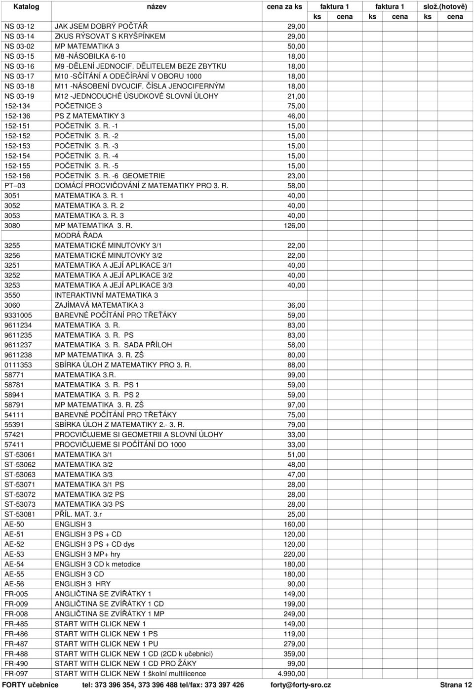 ČÍSLA JENOCIFERNÝM 18,00 NS 03-19 M12 -JEDNODUCHÉ ÚSUDKOVÉ SLOVNÍ ÚLOHY 21,00 152-134 POČETNICE 3 152-136 PS Z MATEMATIKY 3 46,00 152-151 POČETNÍK 3. R. -1 152-152 POČETNÍK 3. R. -2 152-153 POČETNÍK 3.