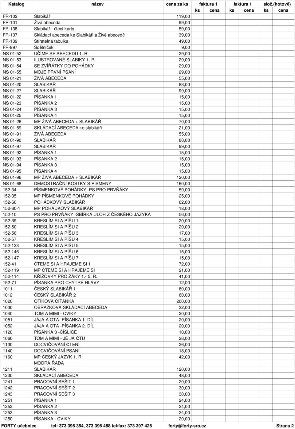 NS 01-54 SE ZVÍŘÁTKY DO POHÁDKY NS 01-55 MOJE PRVNÍ PSANÍ NS 01-21 ŽIVÁ ABECEDA NS 01-20 SLABIKÁŘ 88,00 NS 01-27 SLABIKÁŘ NS 01-22 PÍSANKA 1 NS 01-23 PÍSANKA 2 NS 01-24 PÍSANKA 3 NS 01-25 PÍSANKA 4