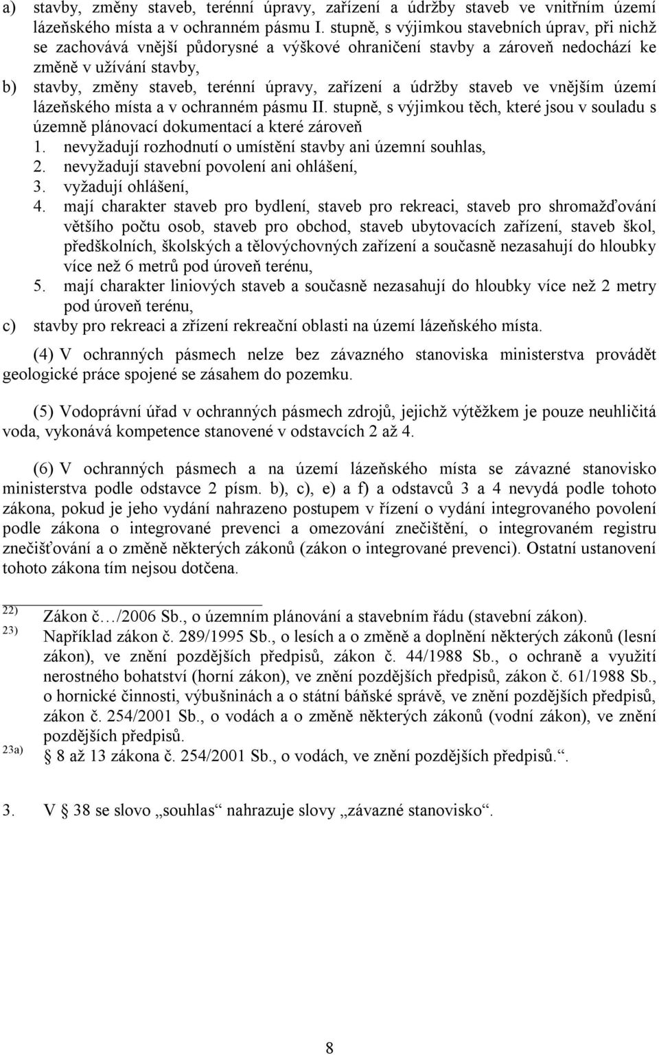 zařízení a údržby staveb ve vnějším území lázeňského místa a v ochranném pásmu II. stupně, s výjimkou těch, které jsou v souladu s územně plánovací dokumentací a které zároveň 1.