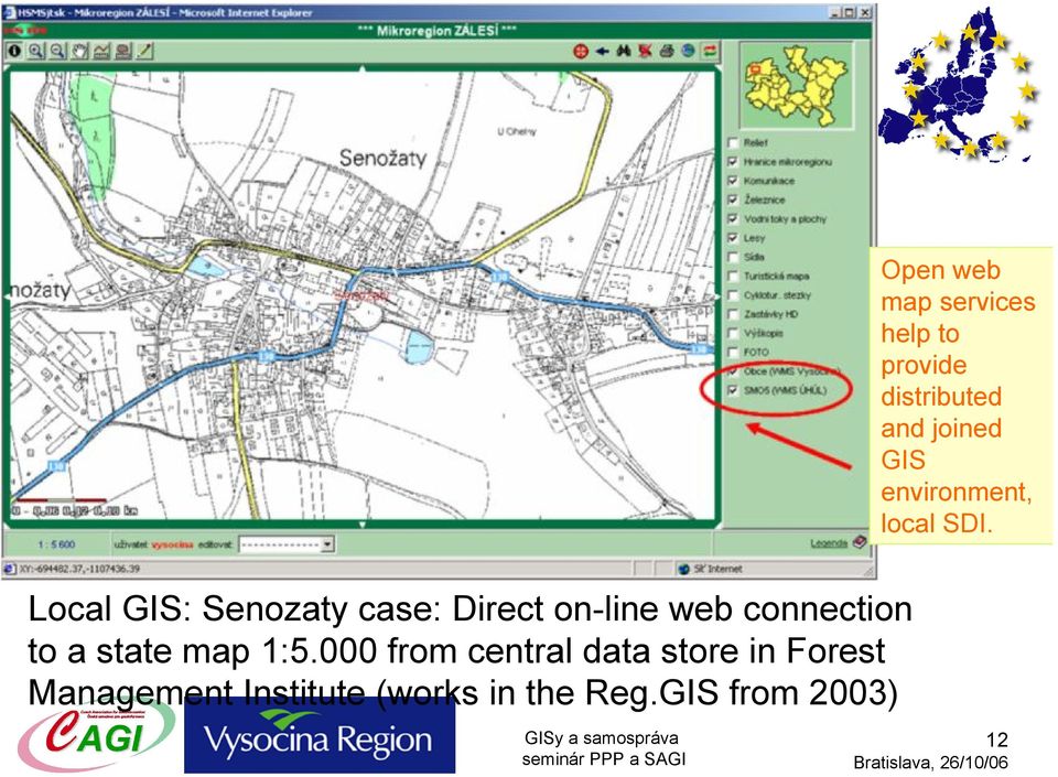 Local GIS: Senozaty case: Direct on-line web connection to a