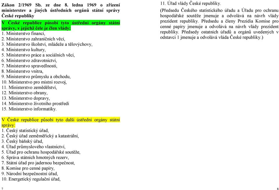 Ministerstvo financí, 2. Ministerstvo zahraničních věcí, 3. Ministerstvo školství, mládeže a tělovýchovy, 4. Ministerstvo kultury, 5. Ministerstvo práce a sociálních věcí, 6.