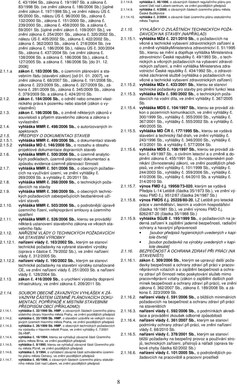 , nálezu ÚS č. 405/2002 Sb., zákona č. 422/2002 Sb., zákona č. 362/2003 Sb., zákona č. 218/2004 Sb. (ve znění zákona č. 186/2006 Sb.), nálezu ÚS č. 300/2004 Sb., zákona č. 437/2004 Sb.
