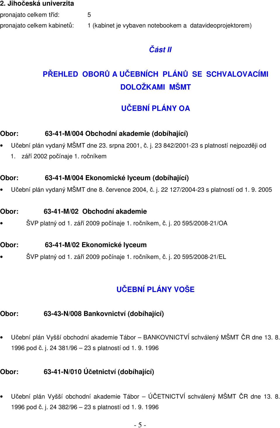 ročníkem Obor: 63-41-M/004 Ekonomické lyceum (dobíhající) Učební plán vydaný MŠMT dne 8. července 2004, č. j. 22 127/2004-23 s platností od 1. 9.