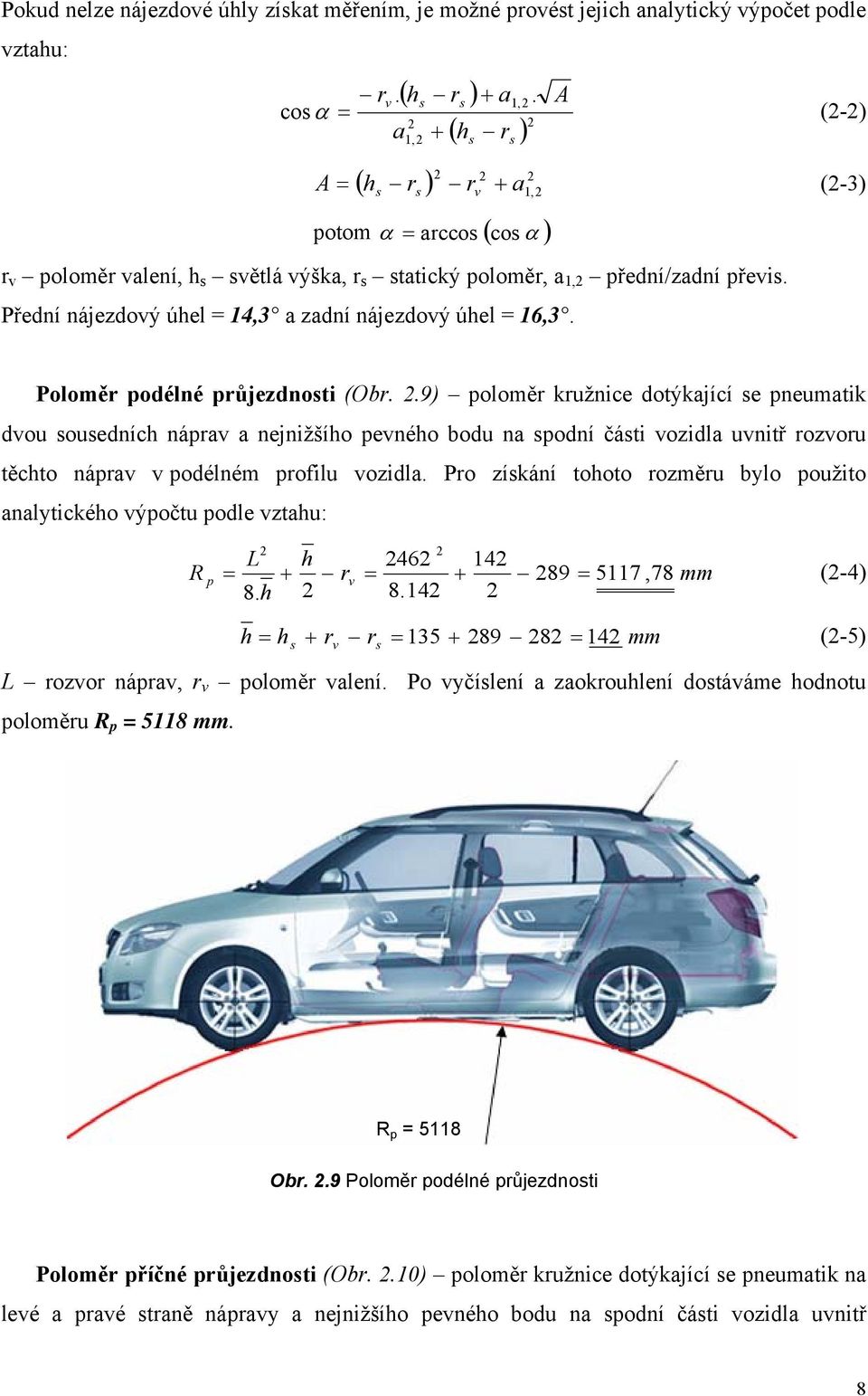 Přední nájezdový úhel = 14,3 a zadní nájezdový úhel = 16,3. Poloměr podélné průjezdnosti (Obr. 2.