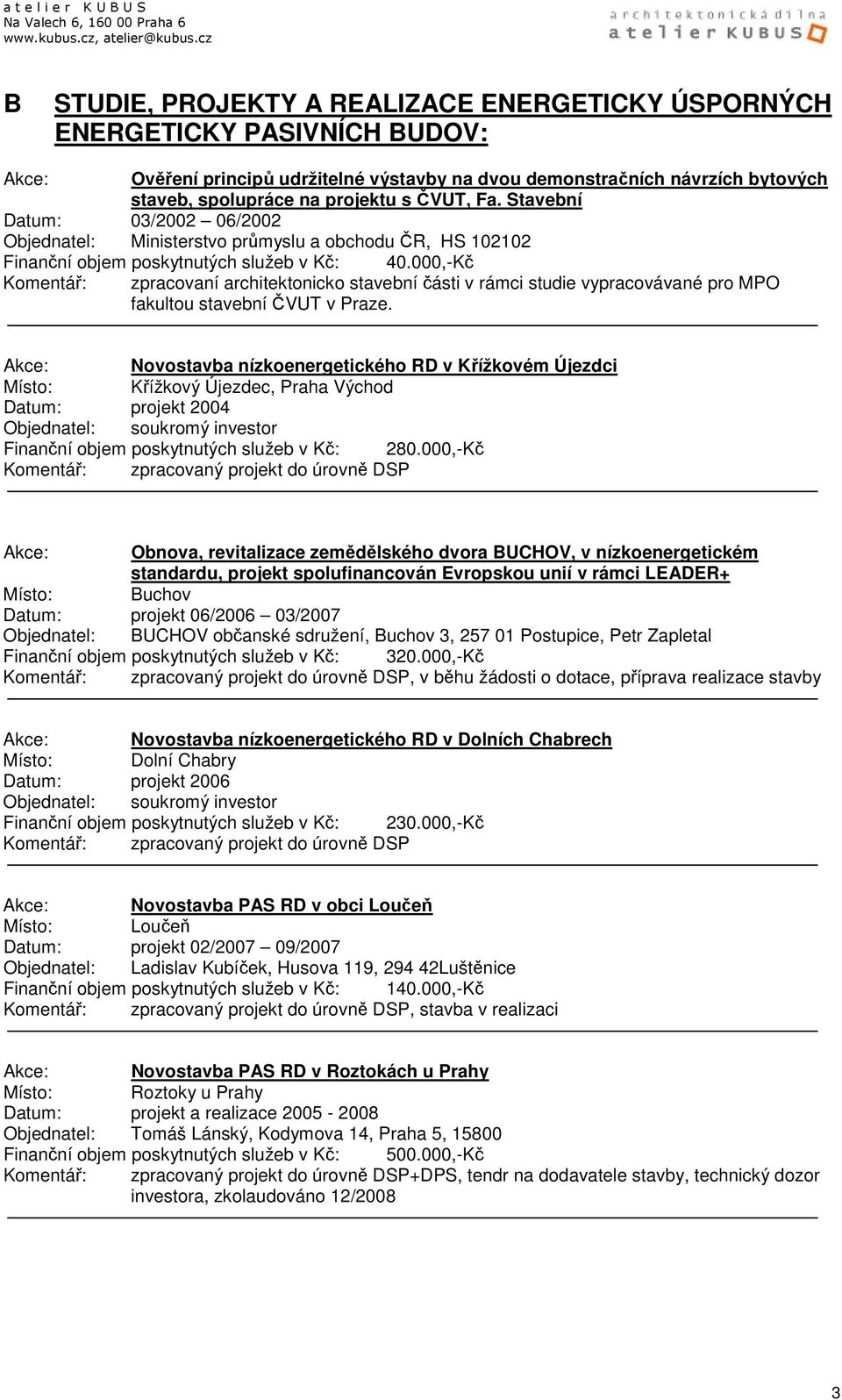 000,-Kč zpracovaní architektonicko stavební části v rámci studie vypracovávané pro MPO fakultou stavební ČVUT v Praze.