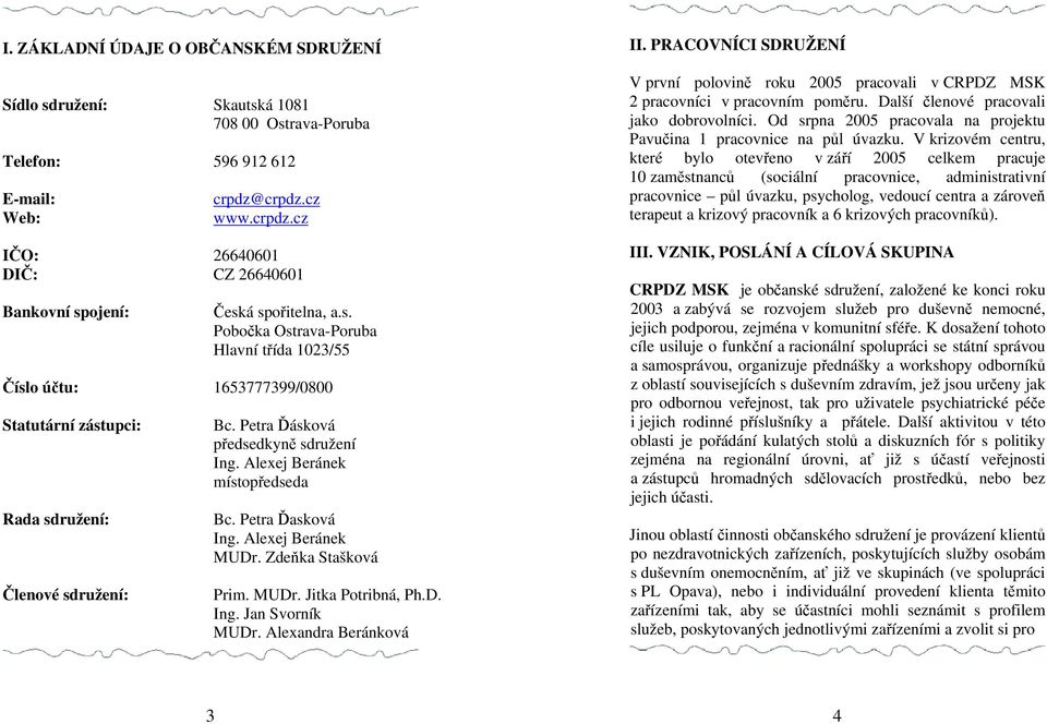 Alexej Beránek místopředseda Bc. Petra Ďasková Ing. Alexej Beránek MUDr. Zdeňka Stašková Prim. MUDr. Jitka Potribná, Ph.D. Ing. Jan Svorník MUDr. Alexandra Beránková II.