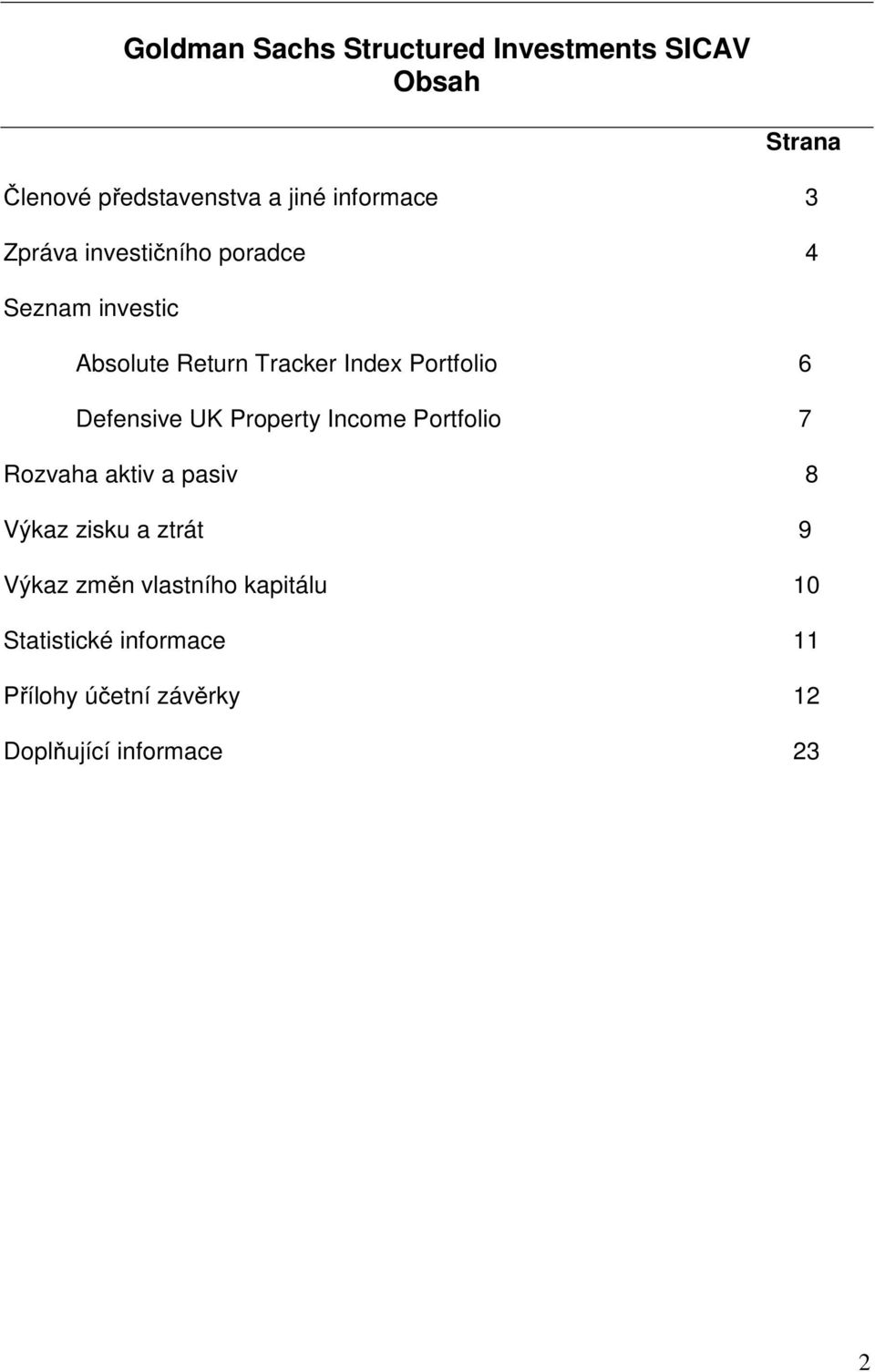 Income Portfolio 7 Rozvaha aktiv a pasiv 8 Výkaz zisku a ztrát 9 Výkaz změn