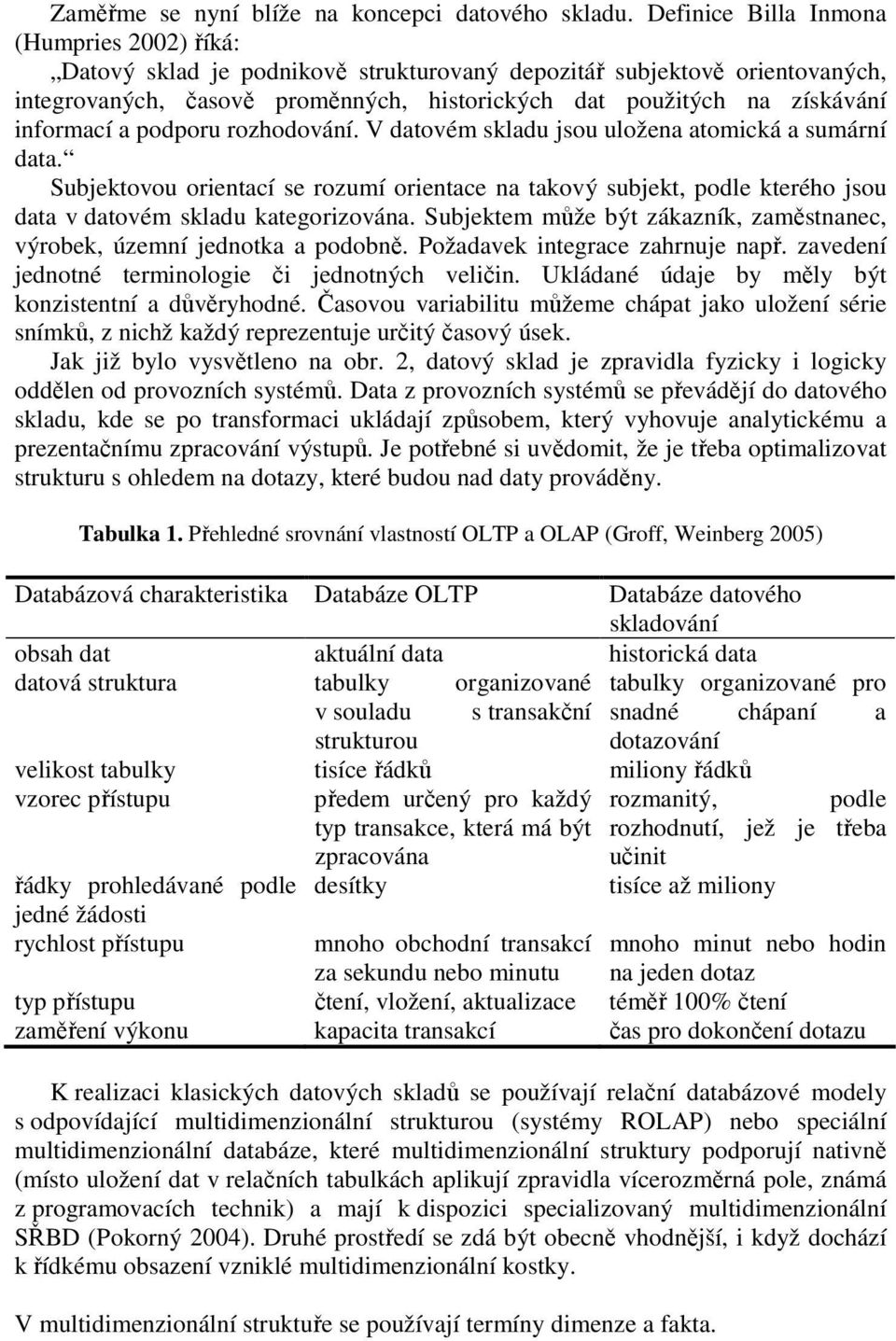 informací a podporu rozhodování. V datovém skladu jsou uložena atomická a sumární data.