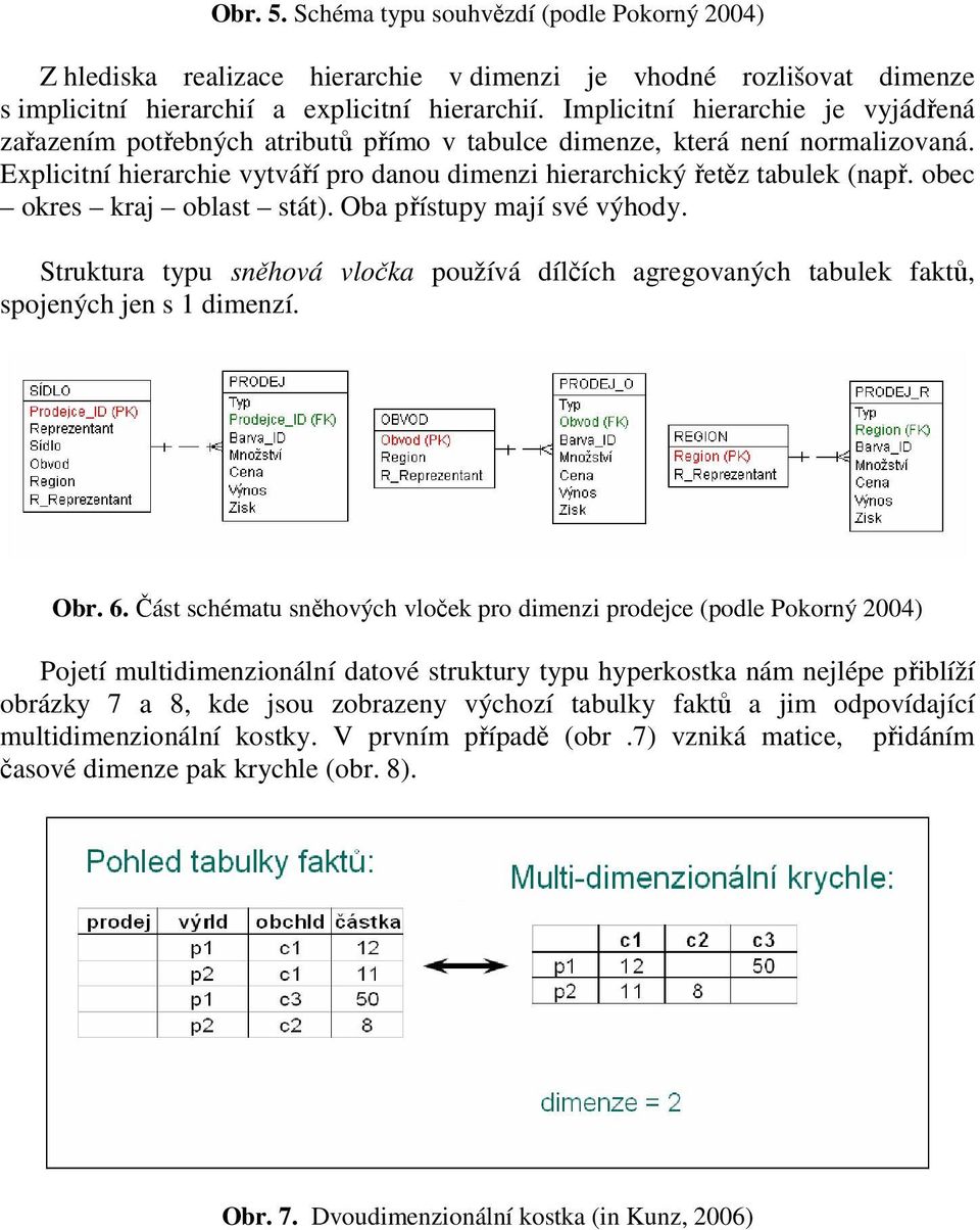 obec okres kraj oblast stát). Oba přístupy mají své výhody. Struktura typu sněhová vločka používá dílčích agregovaných tabulek faktů, spojených jen s 1 dimenzí. Obr. 6.