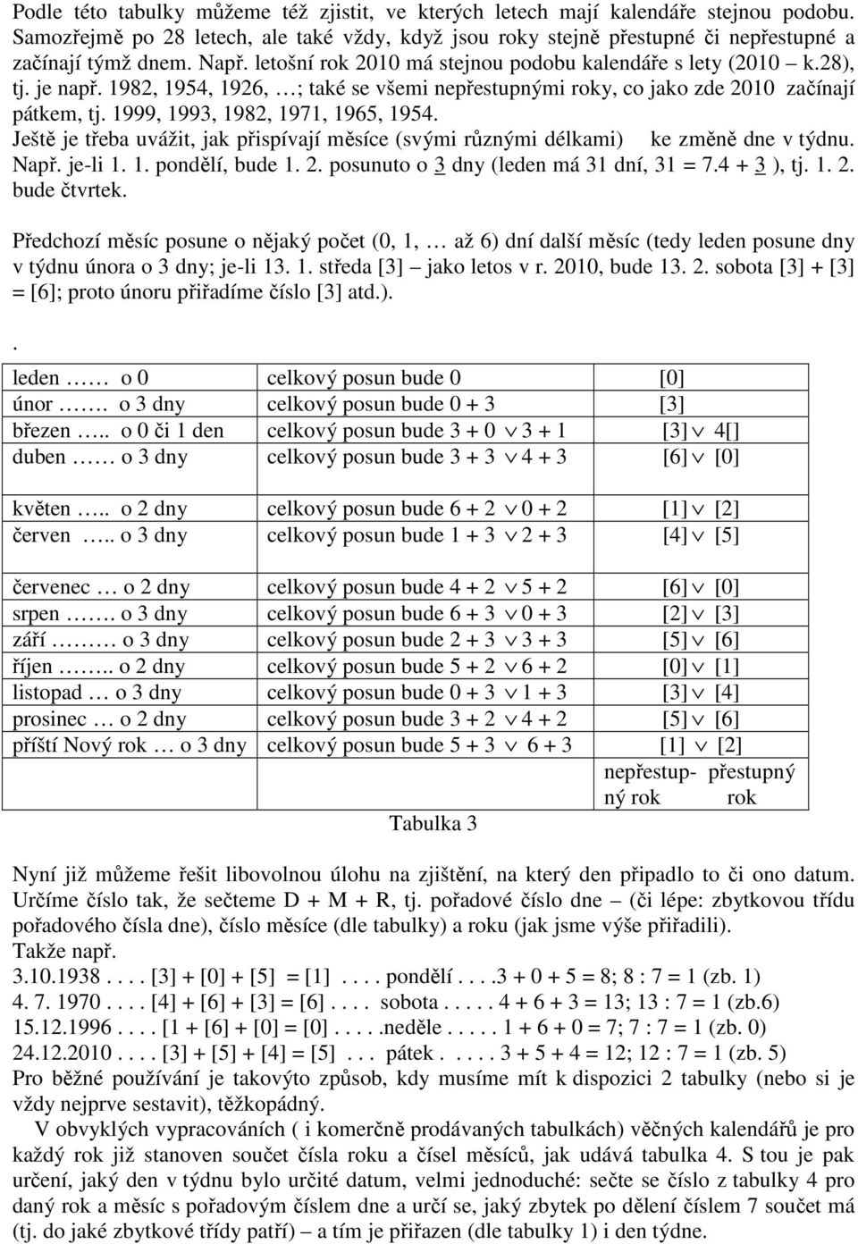 1999, 1993, 1982, 1971, 1965, 1954. Ještě je třeba uvážit, jak přispívají měsíce (svými různými délkami) ke změně dne v týdnu. Např. je-li 1. 1. pondělí, bude 1. 2.