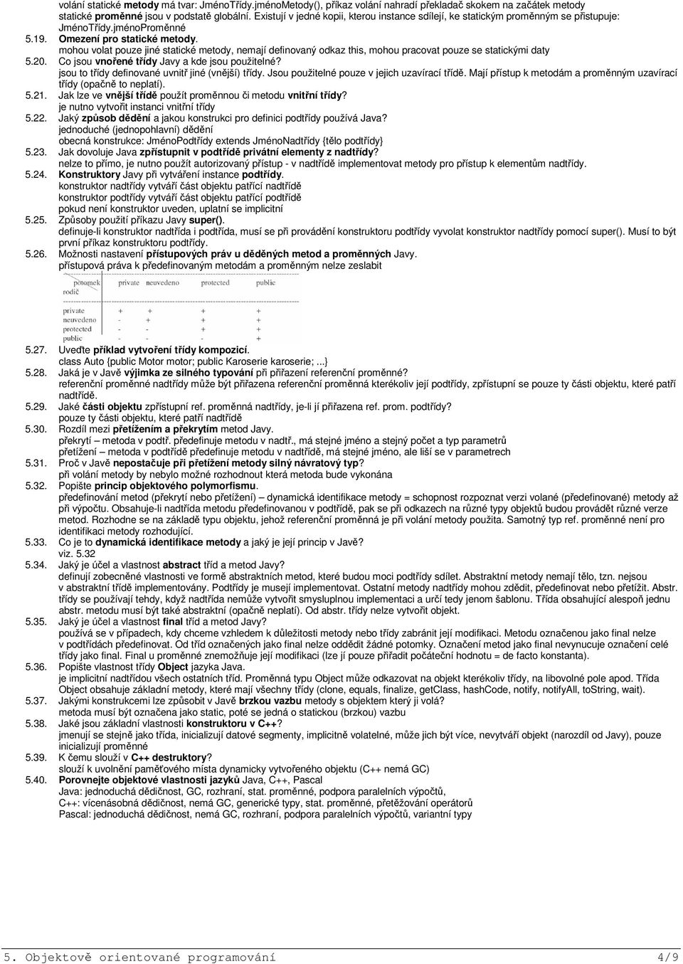 mohou volat pouze jiné statické metody, nemají definovaný odkaz this, mohou pracovat pouze se statickými daty 5.20. Co jsou vnořené třídy Javy a kde jsou použitelné?