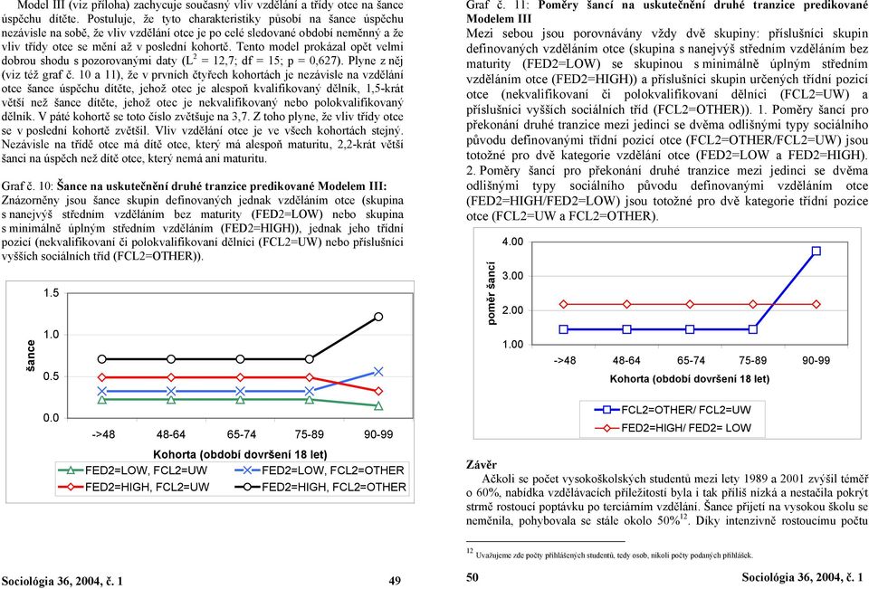 Tento model prokázal opět velmi dobrou shodu s pozorovanými daty (L 2 = 12,7; df = 15; p = 0,627). Plyne z něj (viz též graf č.