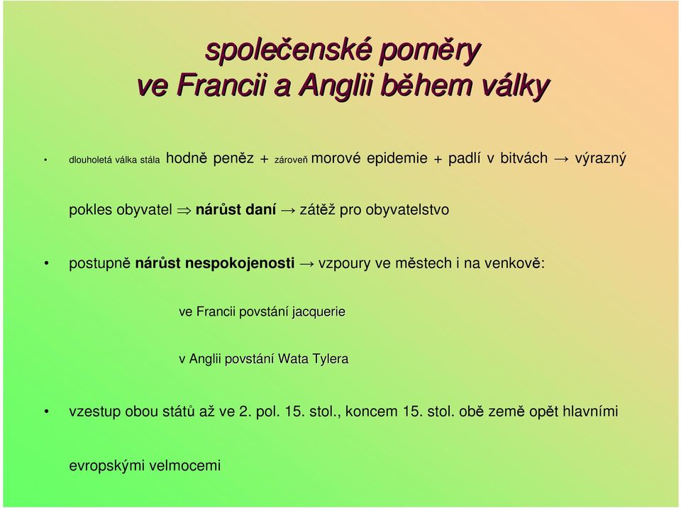 nárůst nespokojenosti vzpoury ve městech i na venkově: ve Francii povstání jacquerie v Anglii povstání