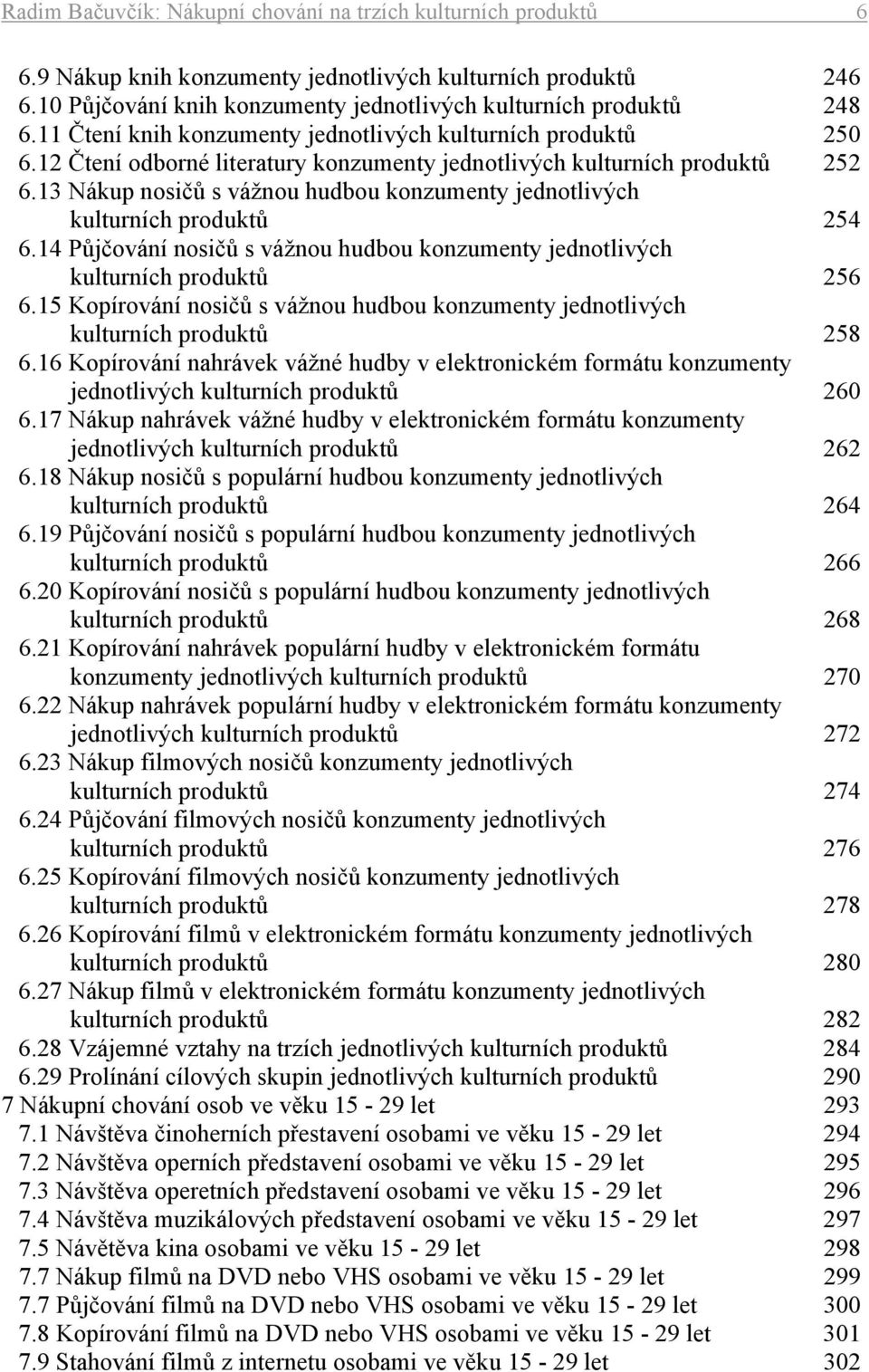 13 Nákup nosičů s vážnou hudbou konzumenty jednotlivých kulturních produktů 254 6.14 Půjčování nosičů s vážnou hudbou konzumenty jednotlivých kulturních produktů 256 6.