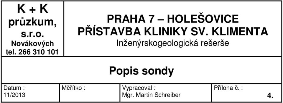 KLIMENTA Inženýrskogeologická rešerše Popis sondy