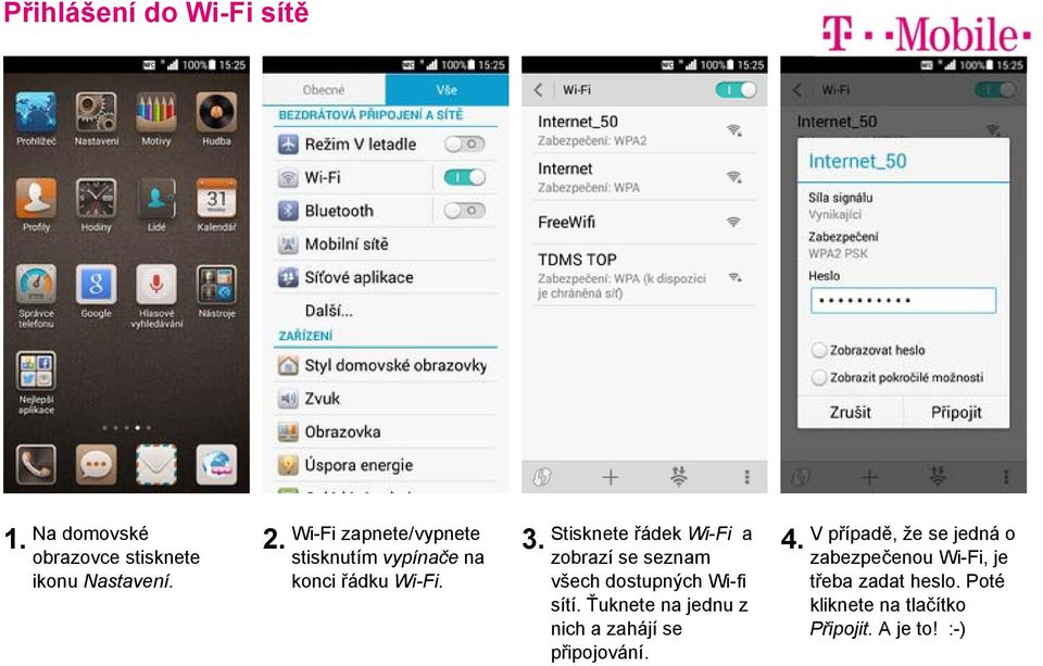 Stisknete řádek Wi-Fi a zobrazí se seznam všech dostupných Wi-fi sítí.