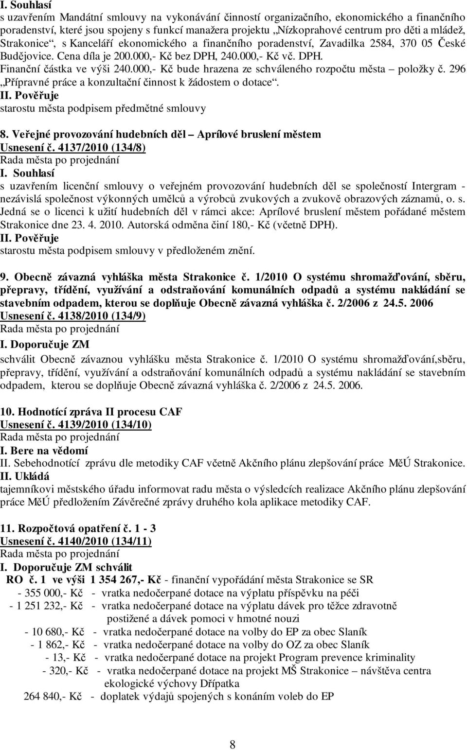 000,- Kč bude hrazena ze schváleného rozpočtu města položky č. 296 Přípravné práce a konzultační činnost k žádostem o dotace. starostu města podpisem předmětné smlouvy 8.