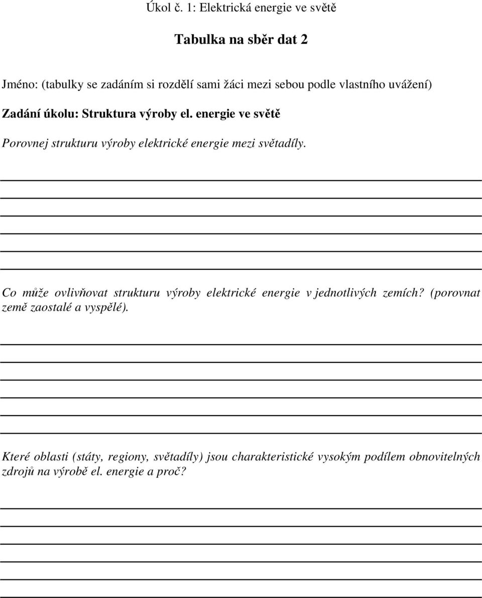 Co může ovlivňovat strukturu výroby elektrické energie v jednotlivých zemích?