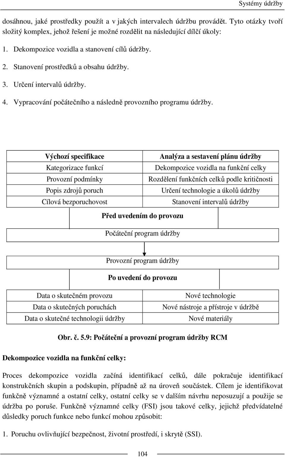 Výchozí specifikace Kategorizace funkcí Provozní podmínky Popis zdrojů poruch Cílová bezporuchovost Analýza a sestavení plánu údržby Dekompozice vozidla na funkční celky Rozdělení funkčních celků