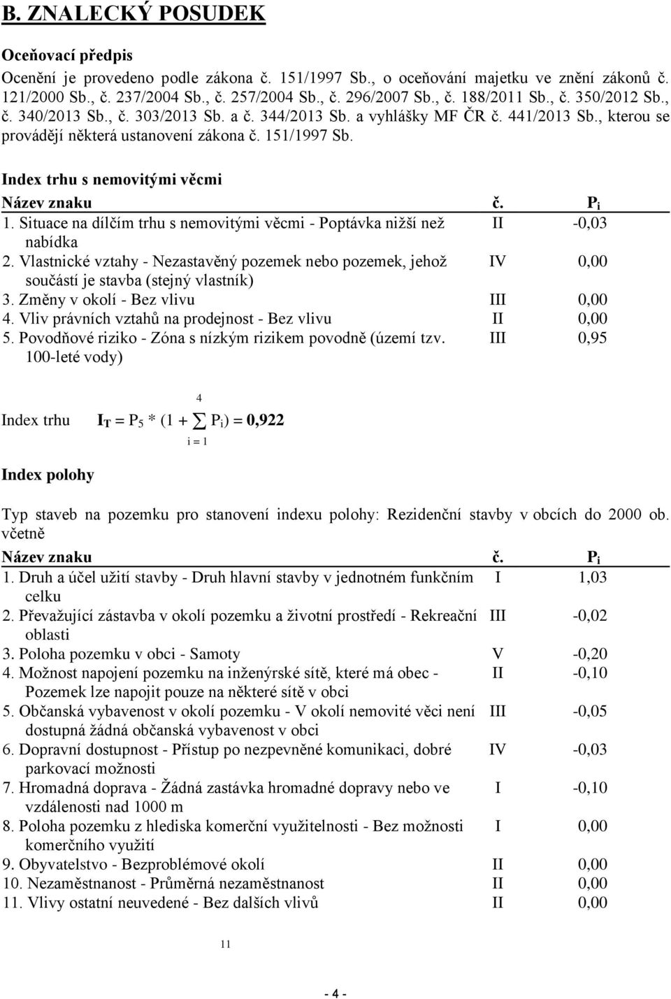 Index trhu s nemovitými věcmi Název znaku č. P i 1. Situace na dílčím trhu s nemovitými věcmi - Poptávka nižší než II -0,03 nabídka 2.