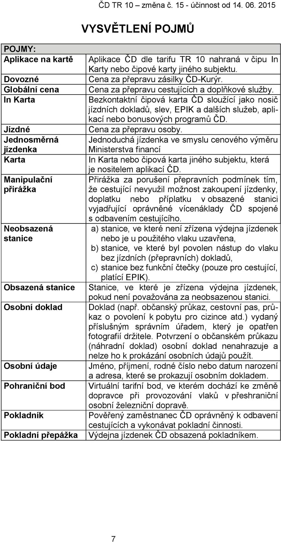 Cena za přepravu cestujících a doplňkové služby. Bezkontaktní čipová karta ČD sloužící jako nosič jízdních dokladů, slev, EPIK a dalších služeb, aplikací nebo bonusových programů ČD.