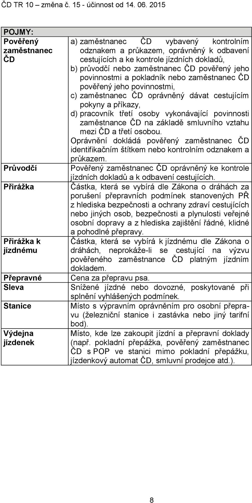 cestujícím pokyny a příkazy, d) pracovník třetí osoby vykonávající povinnosti zaměstnance ČD na základě smluvního vztahu mezi ČD a třetí osobou.