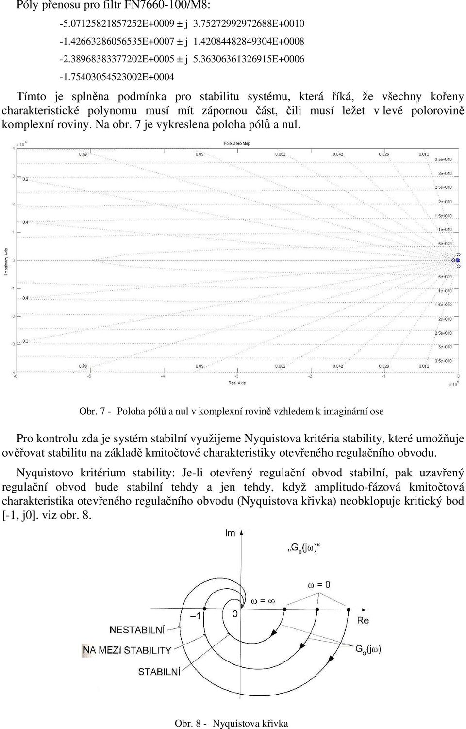 Na obr. 7 e vykreslena poloha pólů a nul. Obr.