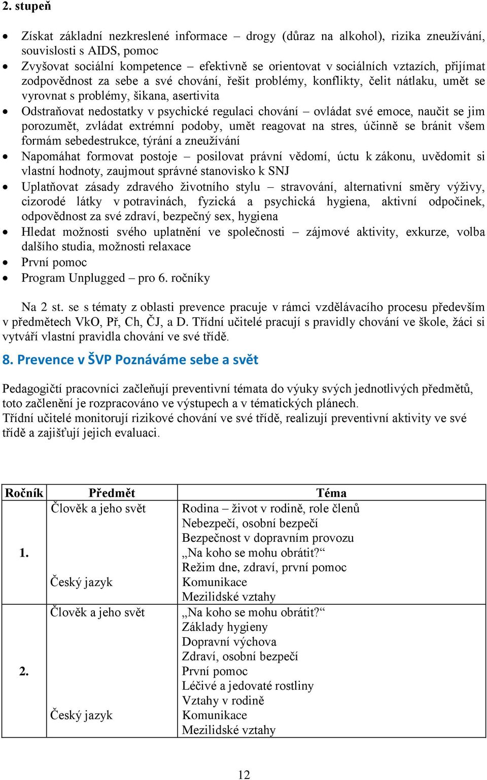 emoce, naučit se jim porozumět, zvládat extrémní podoby, umět reagovat na stres, účinně se bránit všem formám sebedestrukce, týrání a zneužívání Napomáhat formovat postoje posilovat právní vědomí,