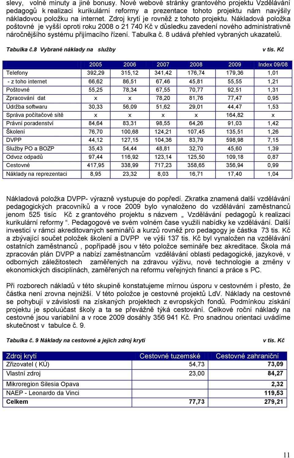 8 udává přehled vybraných ukazatelů. Tabulka č.8 Vybrané náklady na služby v tis.