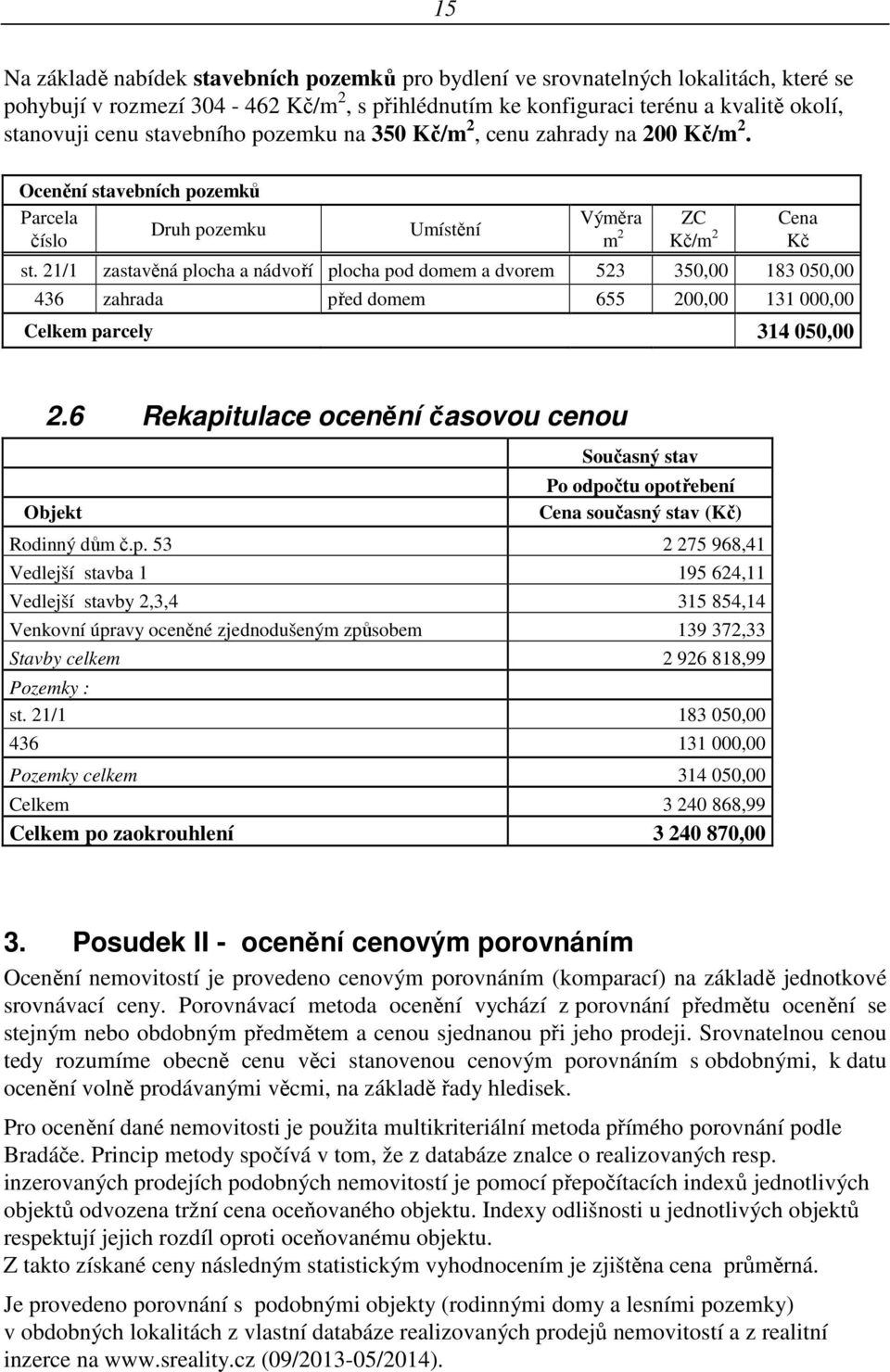 21/1 zastavěná plocha a nádvoří plocha pod domem a dvorem 523 350,00 183 050,00 436 zahrada před domem 655 200,00 131 000,00 Celkem parcely 314 050,00 Cena Kč 2.