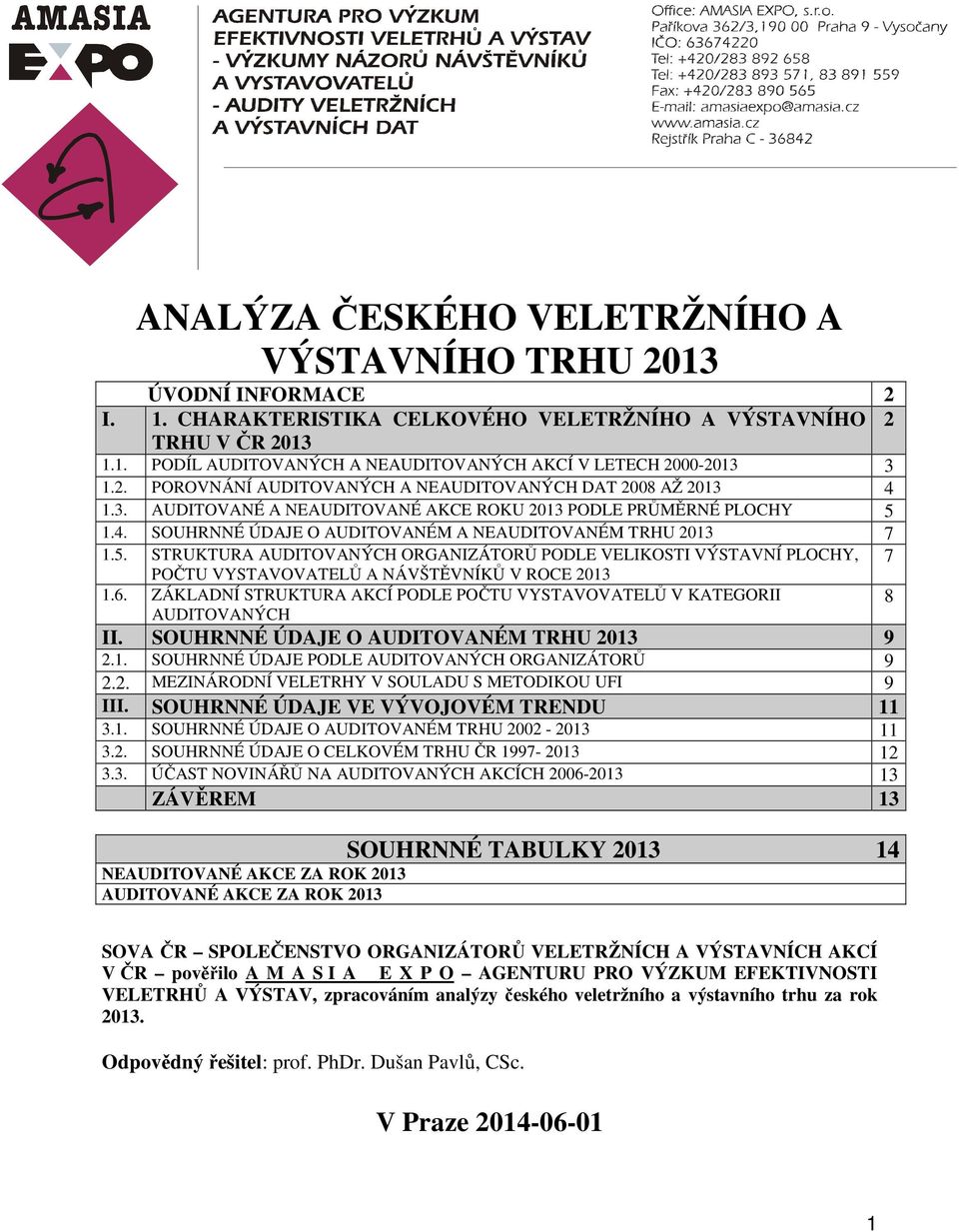 6. ZÁKLADNÍ STRUKTURA AKCÍ PODLE POČTU VYSTAVOVATELŮ V KATEGORII AUDITOVANÝCH II. SOUHRNNÉ ÚDAJE O AUDITOVANÉM TRHU 9 2.1. SOUHRNNÉ ÚDAJE PODLE AUDITOVANÝCH ORGANIZÁTORŮ 9 2.2. MEZINÁRODNÍ VELETRHY V SOULADU S METODIKOU UFI 9 III.