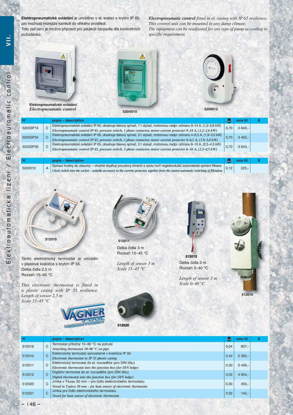 Elektropneumatické ovládání Electropneumatic control 512010 Tento elektronický termostat je umístěn v plastové krabičce s krytím IP 55.