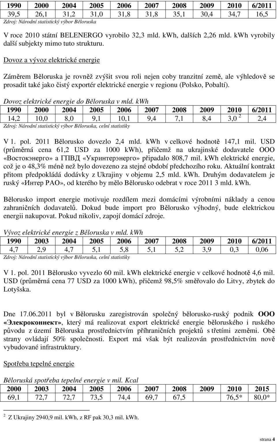 Dovoz a vývoz elektrické energie Záměrem Běloruska je rovněž zvýšit svou roli nejen coby tranzitní země, ale výhledově se prosadit také jako čistý exportér elektrické energie v regionu (Polsko,