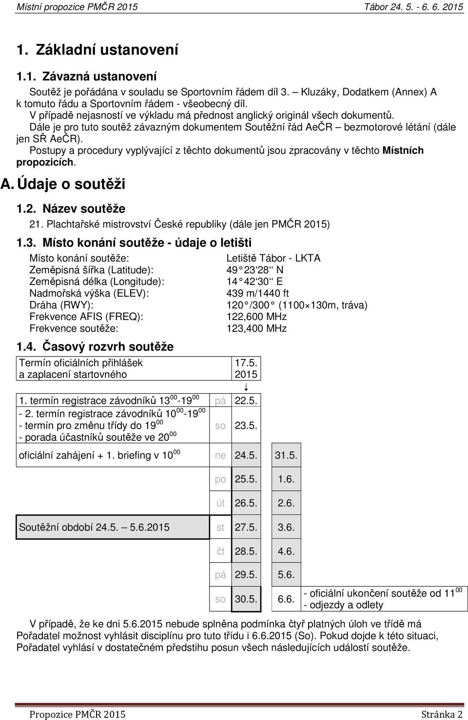 Postupy a procedury vyplývající z těchto dokumentů jsou zpracovány v těchto Místních propozicích. A. Údaje o soutěži 1.2. Název soutěže 21.