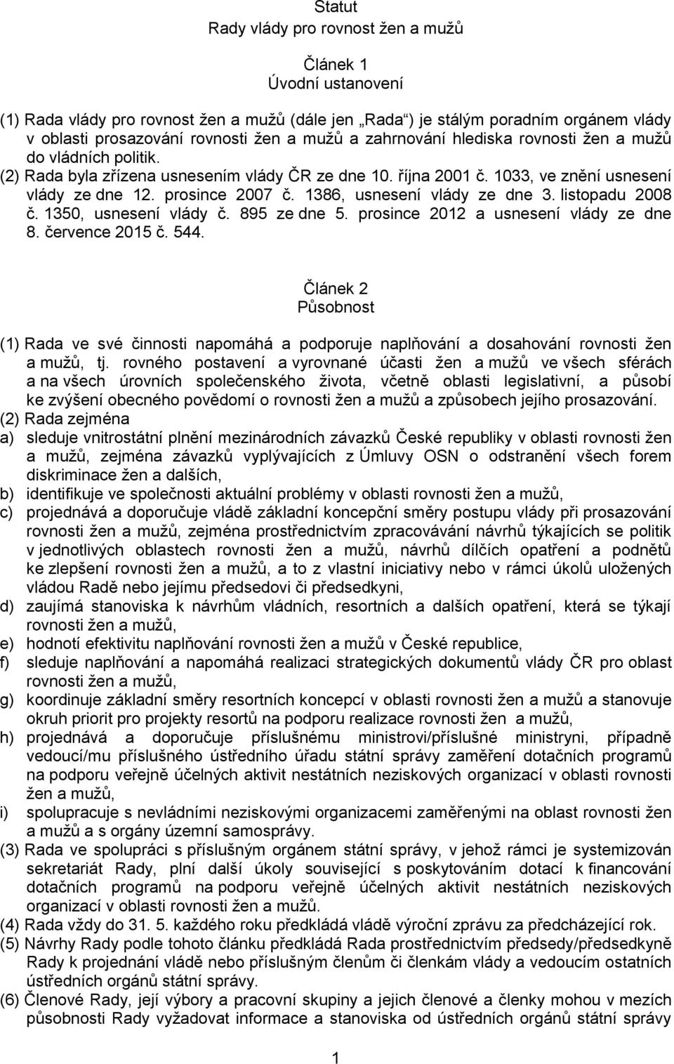 1386, usnesení vlády ze dne 3. listopadu 2008 č. 1350, usnesení vlády č. 895 ze dne 5. prosince 2012 a usnesení vlády ze dne 8. července 2015 č. 544.