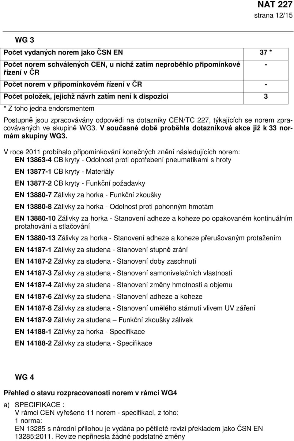 V současné době proběhla dotazníková akce již k 33 normám skupiny WG3.