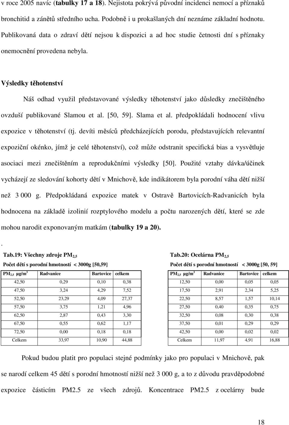 Výsledky těhotenství Náš odhad využil představované výsledky těhotenství jako důsledky znečištěného ovzduší publikované Slamou et al. [50, 59]. Slama et al.