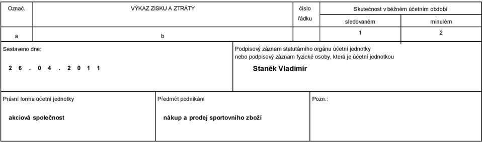 2 0 1 1 Stan kvladimír Podpisový záznam statutárníhoorgánu ú etní jednotky nebo podpisový