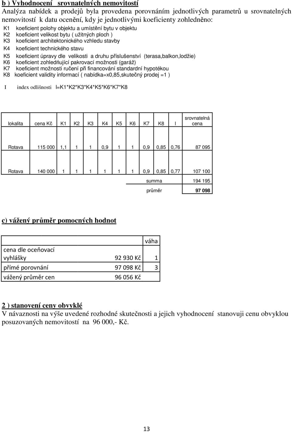 koeficient úpravy dle velikosti a druhu příslušenství (terasa,balkon,lodžie) K6 koeficient zohledńující pakrovací možnosti (garáž) K7 koeficient možnosti ručení při financování standardní hypotékou