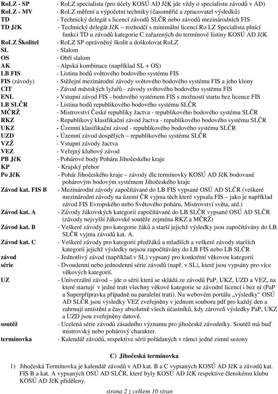C závod série UZ soutěž termínovka - RoLZ specialista (pro účely KOSÚ AD JčK jde vždy o specialistu závodů v AD) - RoLZ měření a výpočetní techniky (časoměřič a zpracovatel výsledků) - Technický