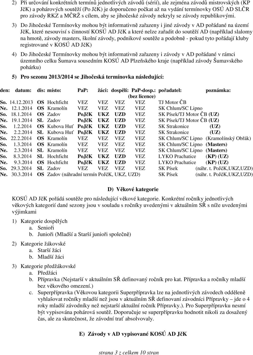 3) Do Jihočeské Termínovky mohou být informativně zařazeny i jiné závody v AD pořádané na území JčK, které nesouvisí s činností KOSÚ AD JčK a které nelze zařadit do soutěží AD (například slalomy na