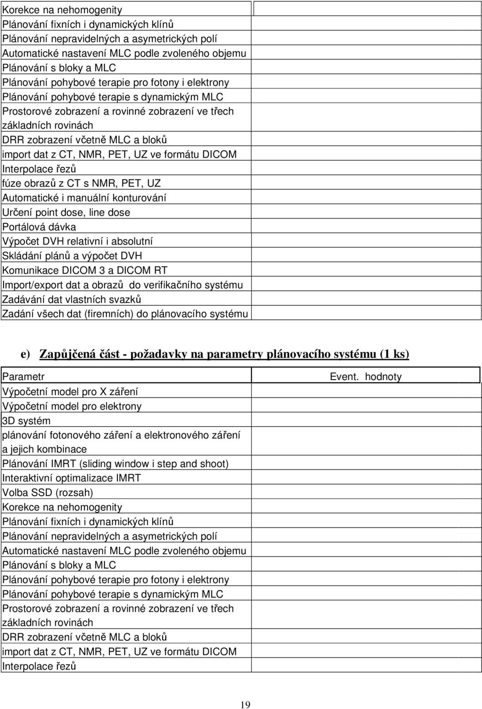 PET, UZ ve formátu DICOM Interpolace řezů fúze obrazů z CT s NMR, PET, UZ Automatické i manuální konturování Určení point dose, line dose Portálová dávka Výpočet DVH relativní i absolutní Skládání