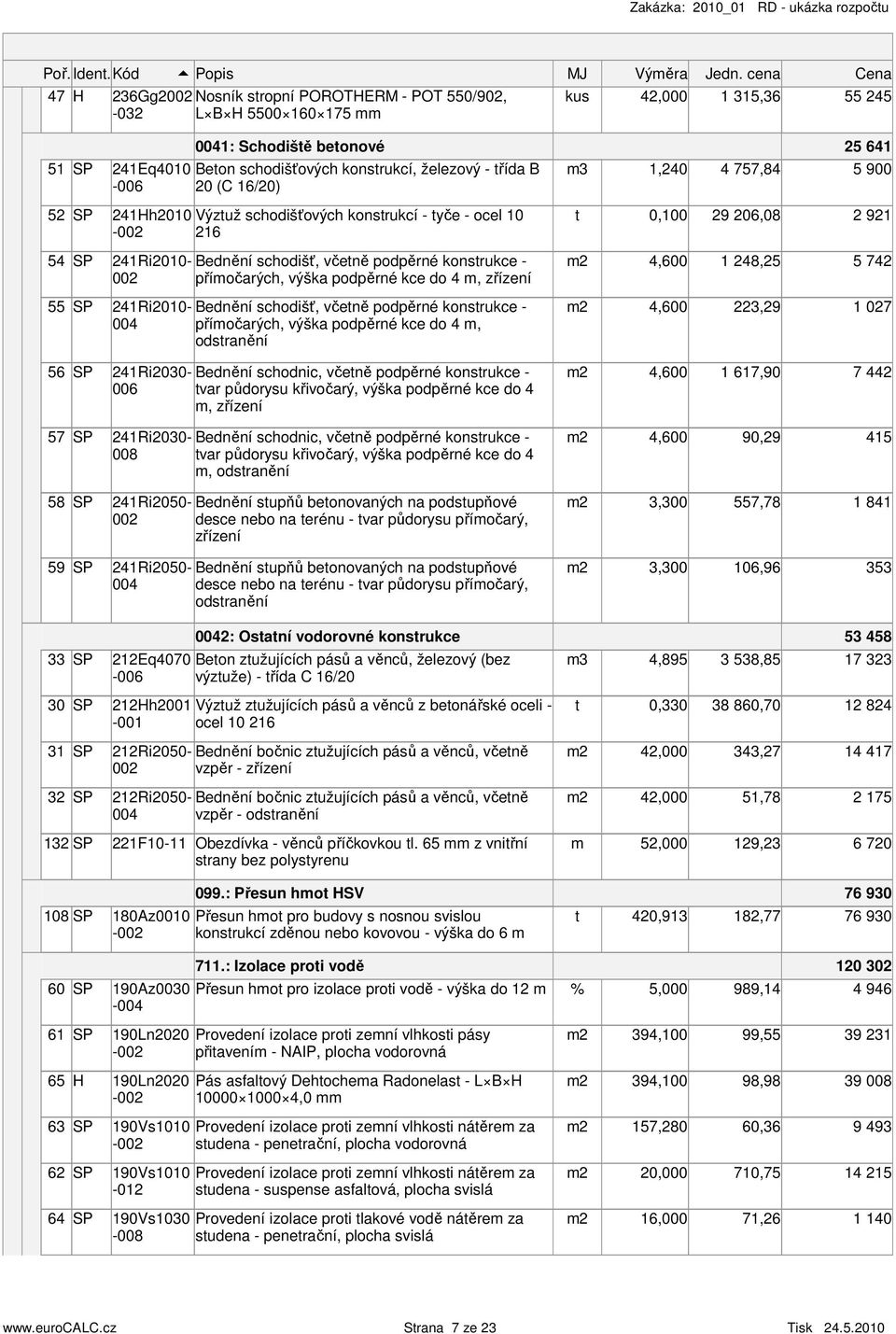 podpěrné kce do 4, zřízení 241Ri2010 Bednění schodišť, včeně podpěrné konsrukce 004 příočarých, výška podpěrné kce do 4, odsranění 3 1,240 0,100 4,600 4,600 4 757,84 29 206,08 1 248,25 223,29 5 900 2