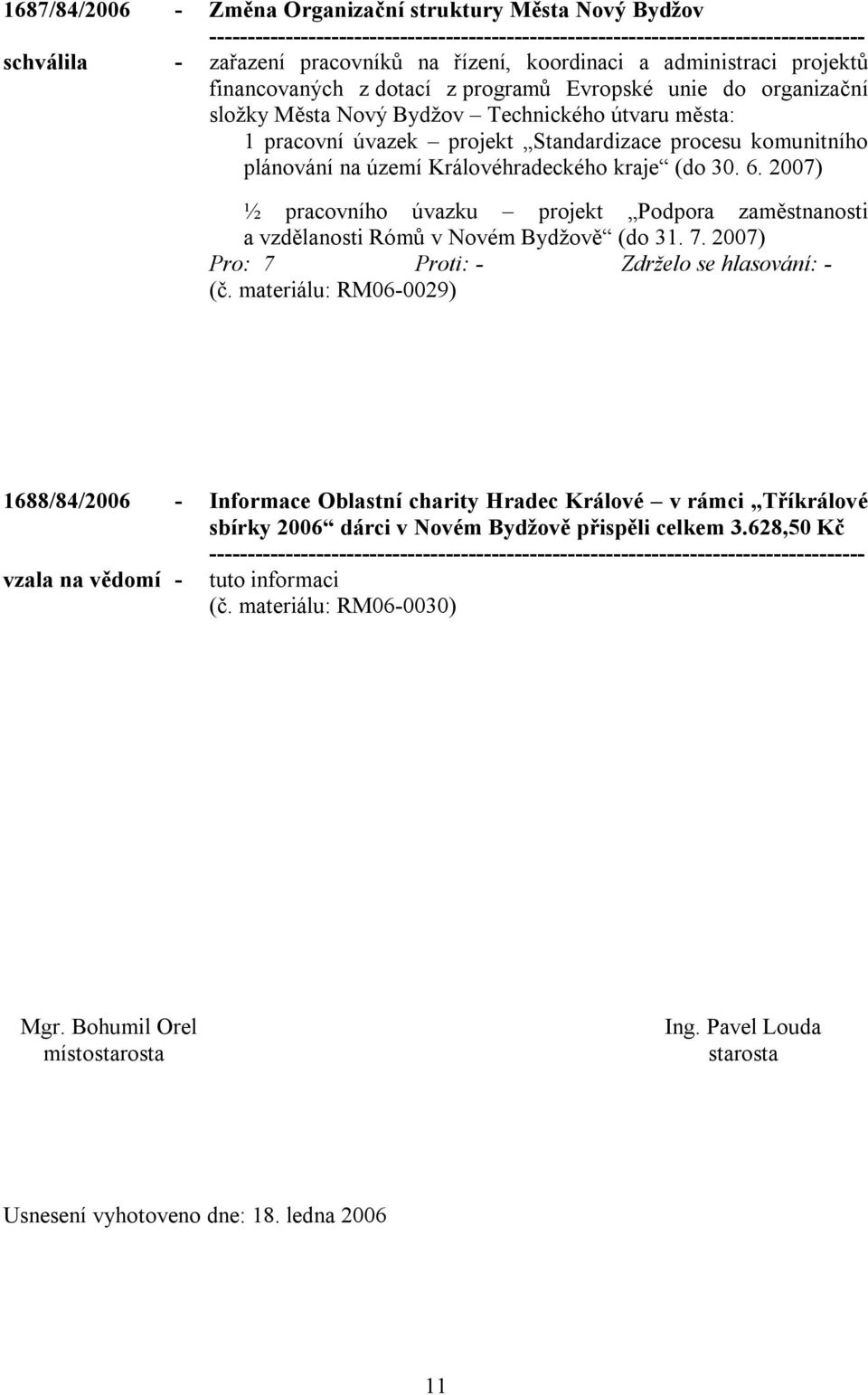 2007) ½ pracovního úvazku projekt Podpora zaměstnanosti a vzdělanosti Rómů v Novém Bydžově (do 31. 7. 2007) (č.