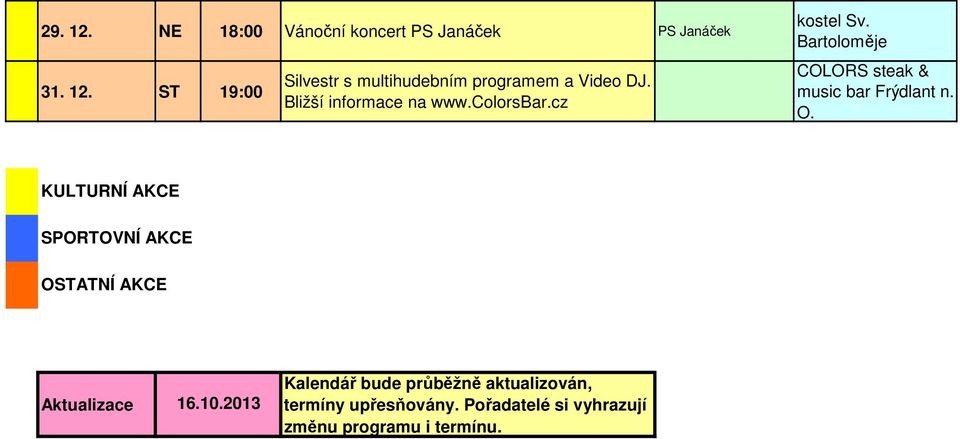 cz KULTURNÍ AKCE SPORTOVNÍ AKCE OSTATNÍ AKCE Aktualizace 16.10.