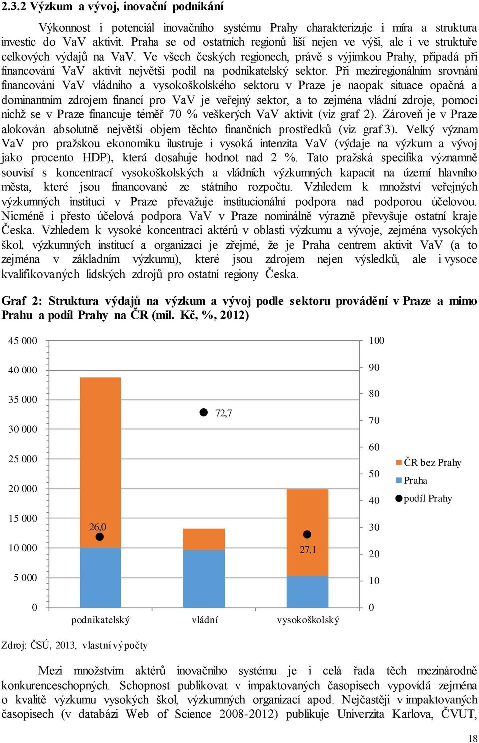 Ve všech českých regionech, právě s výjimkou Prahy, připadá při financování VaV aktivit největší podíl na podnikatelský sektor.