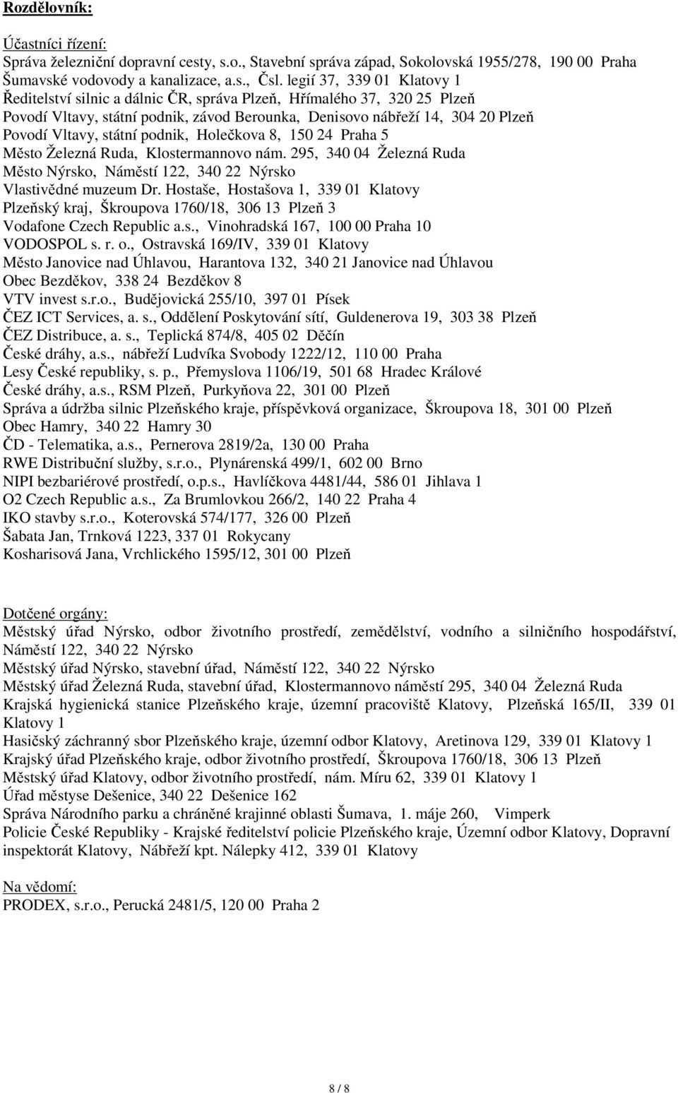 státní podnik, Holečkova 8, 150 24 Praha 5 Město Železná Ruda, Klostermannovo nám. 295, 340 04 Železná Ruda Město Nýrsko, Náměstí 122, 340 22 Nýrsko Vlastivědné muzeum Dr.
