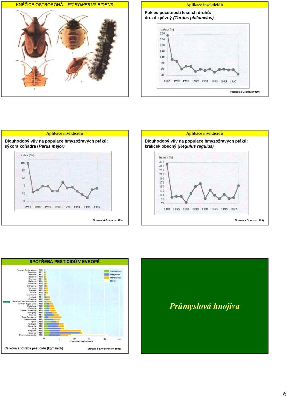 Aplikace insekticidů Dlouhodobý vliv na populace hmyzožravých ptáků: králíček obecný (Regulus regulus) Flousek etgramsz (1999)